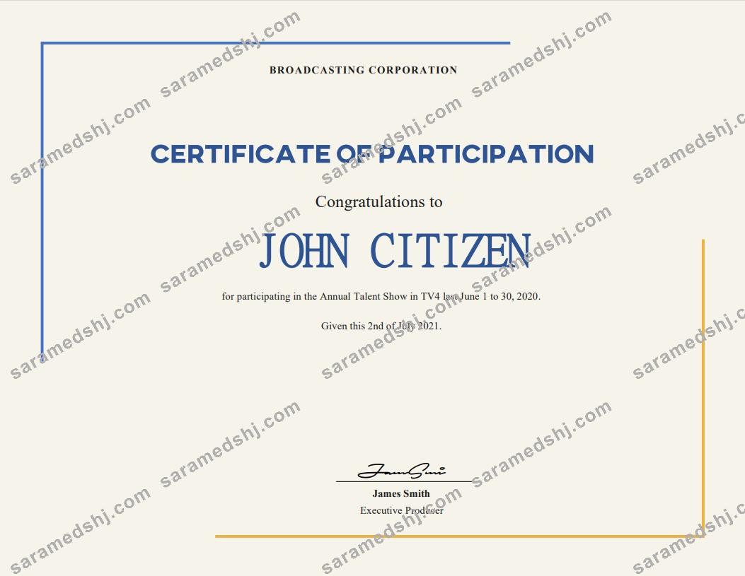 USA Talent Show Participation certificate